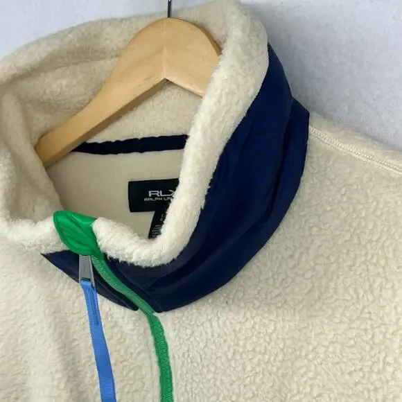 RALPH LAUREN Fleece Womens L RLX Ripstop Trim Full Zip Funnel Neck Off White